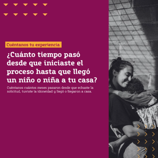 Mujer abrazando a una niña. Una frase que dice: ¿Cuánto tiempo se tarda en acoger?