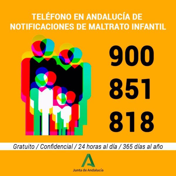 Teléfono gratuito y anónimo de la Junta de Andalucía para informar de maltrato, abusos o negligencias hacia niños o niñas 